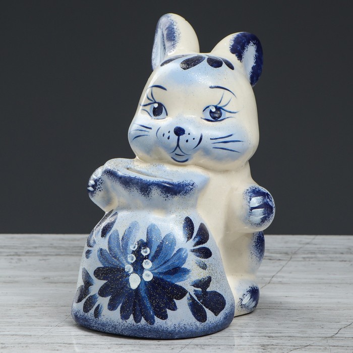 Копилка "Заяц с мешком" гжель