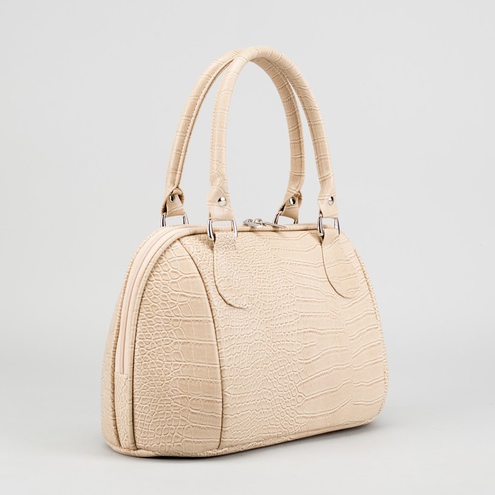 Сумка женская на молнии, 1 отдел, 1 наружный карман, бежевый крокодил