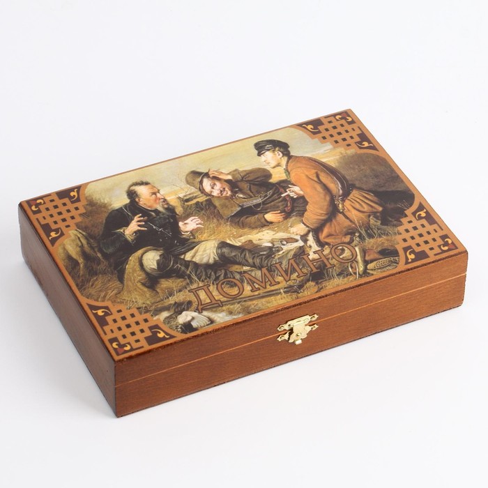 Домино в шкатулке "Охотники на привале"