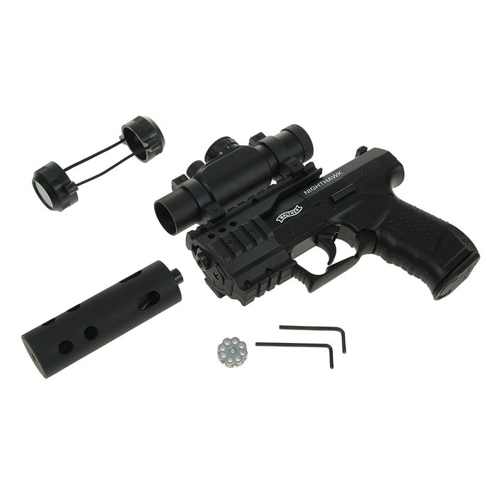 Пистолет пневм. Walther Night Hawk green (коллиматор, чёрный с зелёной рукояткой), 412.02.31, шт 1