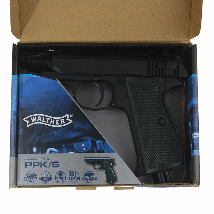 Пистолет пневматический Walther PPK/S (чёрный с чёрн. рукояткой), 5.8060, шт