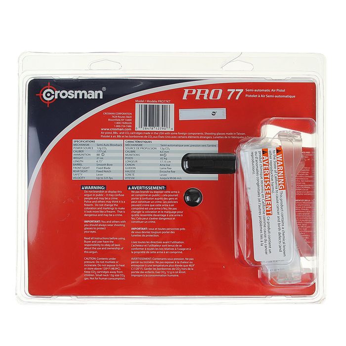 Пистолет пневм. Crosman PRO77 Kit (пули+очки+2баллончика), кал.4,5 мм, PRO77KT, шт