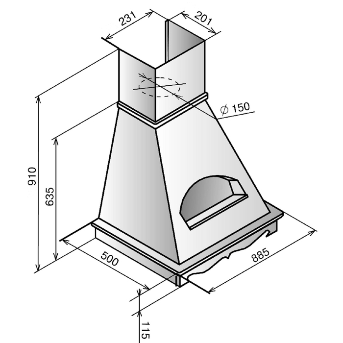 Вытяжка Elikor Бельведер Валенсия 90П-650-П3Г, топлёное молоко/дуб белый, патина