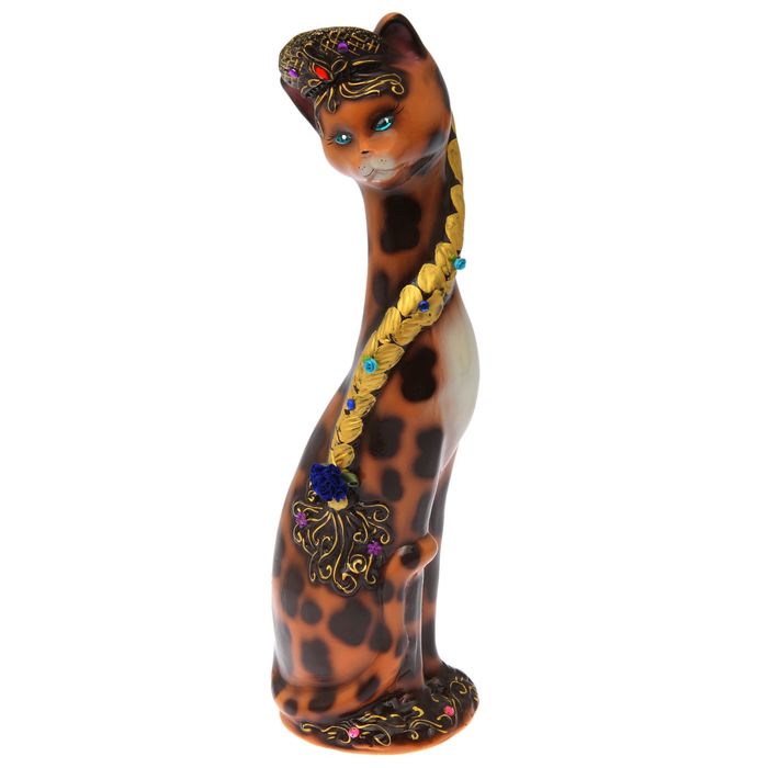 Копилка "Кошка Алёнушка в кокошнике" глянец, бежевый леопард