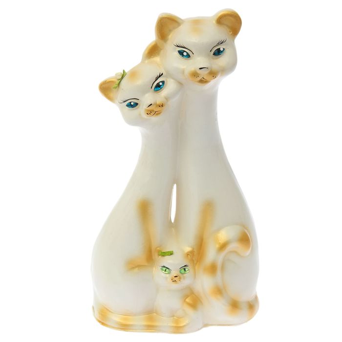 Копилка "Семейство котов" большая, глянец, бело-золотая