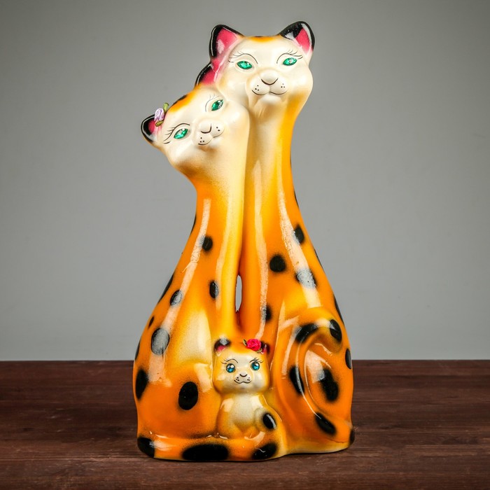 Копилка "Семейство котов" большая, глянец, жёлтый леопард, микс