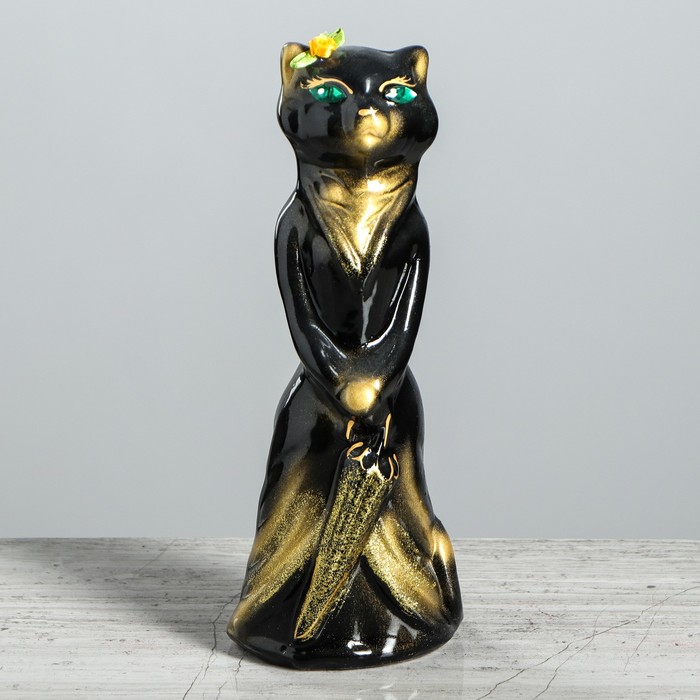 Копилка "Кошка Барышня" глянец, чёрная, золото