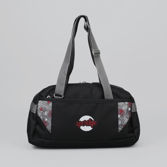 Сумка спортивная на молнии, 1 отдел, 1 наружный карман, чёрный/серый