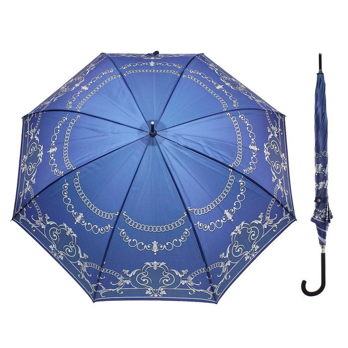 Зонт-трость, полуавтоматический, R=54см, цвет бело-голубой