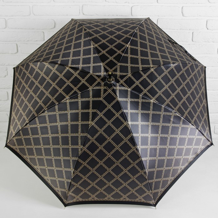 Зонт-трость "Клетка", полуавтоматический, R=54см, цвет золотисто-чёрный