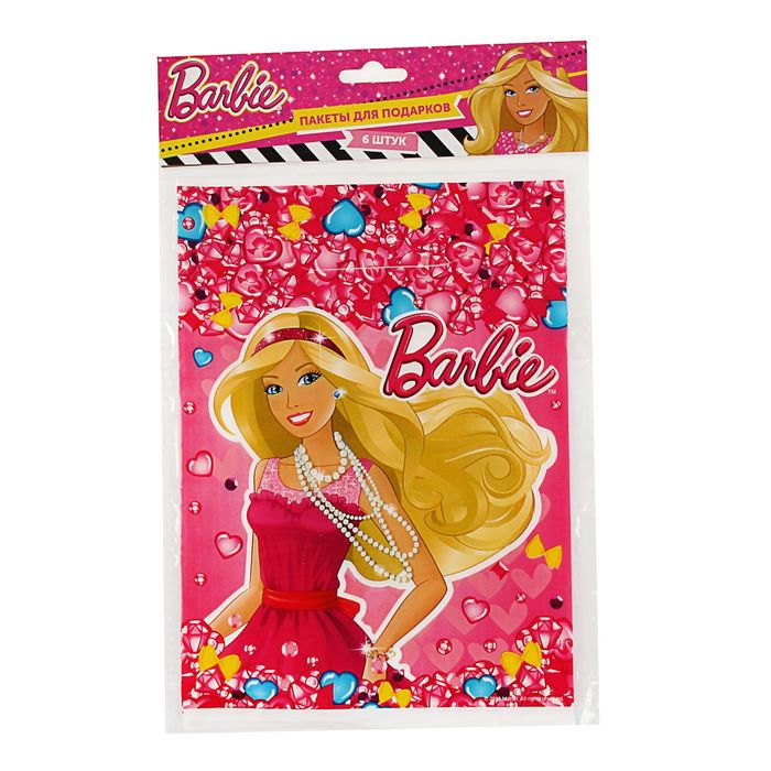Пакет "Барби", полиэтиленовый с вырубной ручкой, 29 х 19 см, 30 мкм, Mattel Barbie