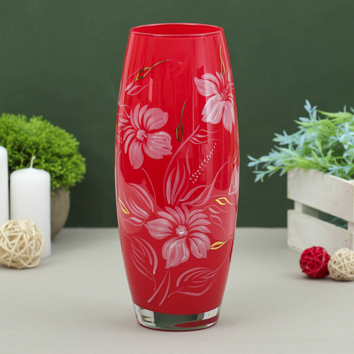 Ваза "Флора", художественная роспись, красная