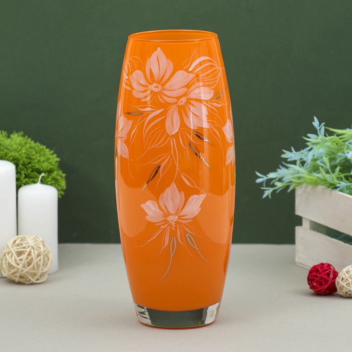 Ваза "Флора", художественная роспись, оранжевая