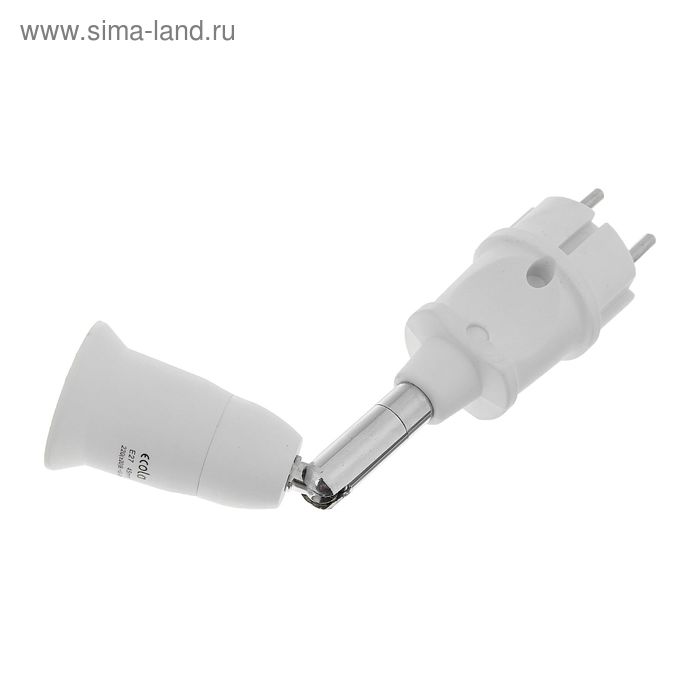 Переходник Ecola, вилка-патрон на шарнире, E27, 45х190 мм, 360°/180°, без выключателя, белый