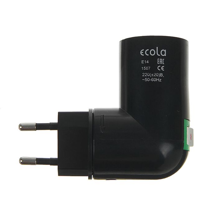 Переходник Ecola, вилка-патрон, E14, 60х83 мм, с выключателем, черный