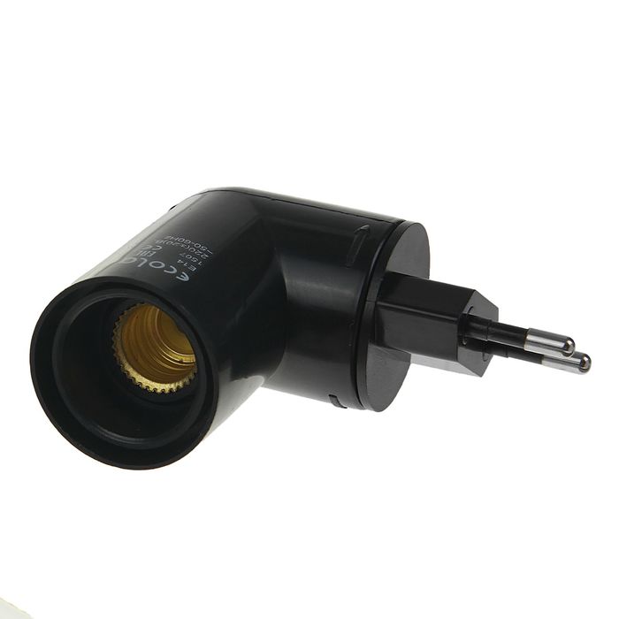 Переходник Ecola, вилка-патрон, E14, 60х83 мм, с выключателем, черный