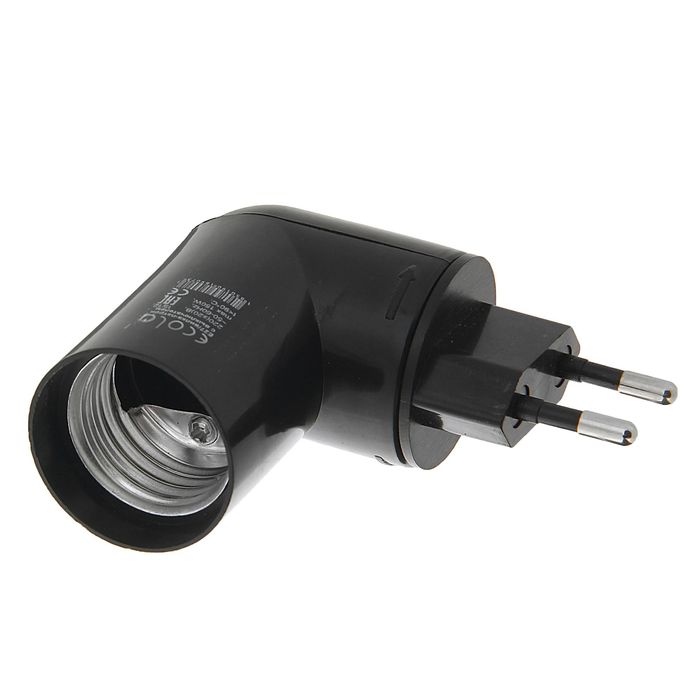 Переходник Ecola, вилка-патрон, E27, 60х83 мм, с выключателем, черный