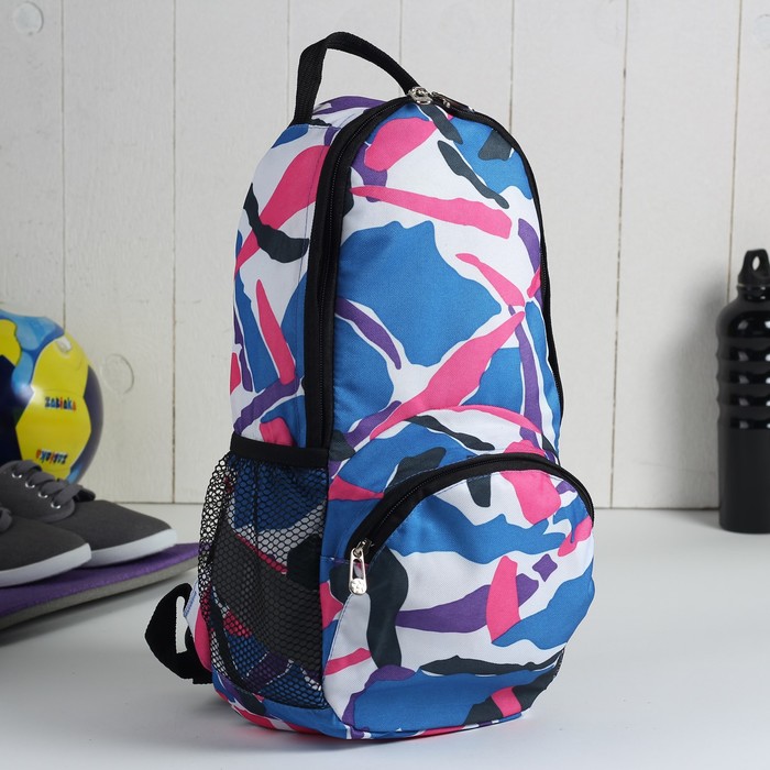 Рюкзак на молнии "Яркий камуфляж", 1 отдел, 1 наружный и 2 боковых кармана, объём - 10л, розовый/голубой