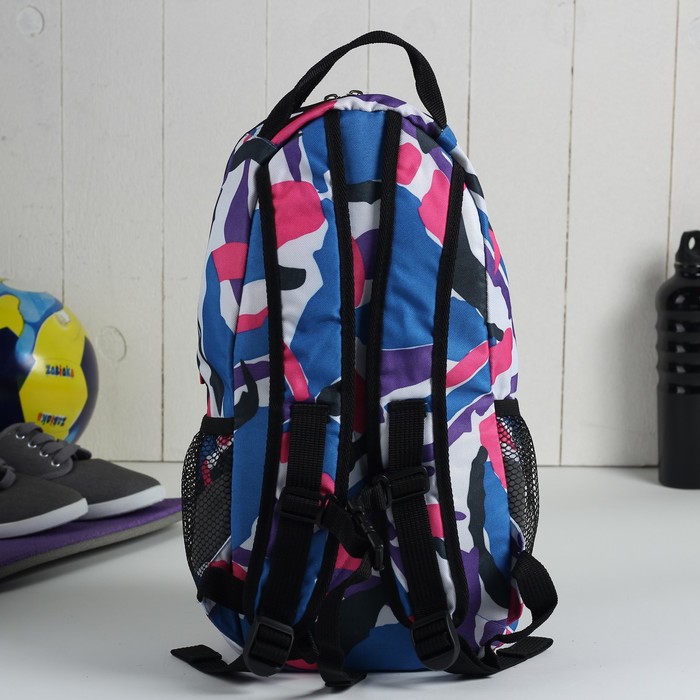 Рюкзак на молнии "Яркий камуфляж", 1 отдел, 1 наружный и 2 боковых кармана, объём - 10л, розовый/голубой
