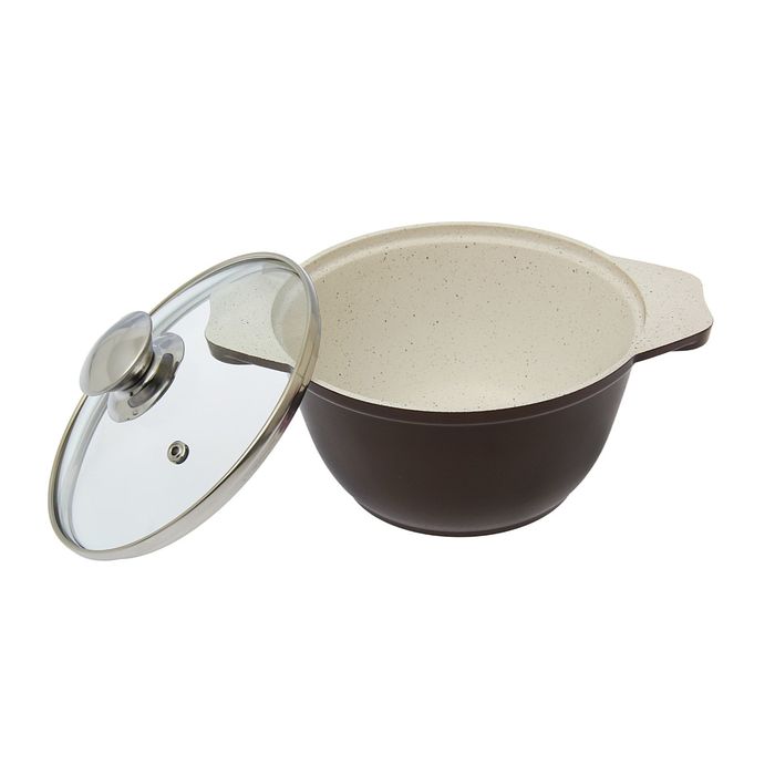 Кастрюля 1 л со стеклянной крышкой, антипригарное покрытие