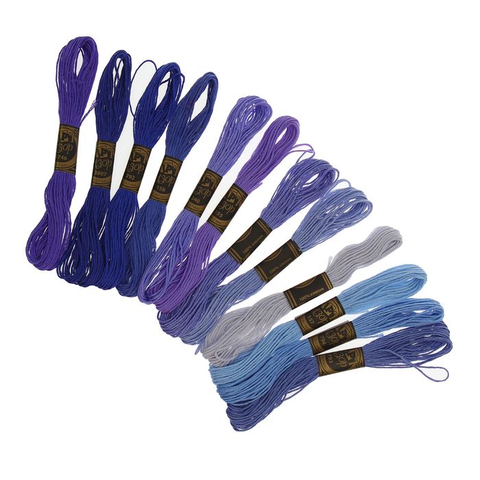 Набор ниток мулине "Спектр лавандовый", 12шт, 8±1м, цвет фиолетовый/голубой/синий