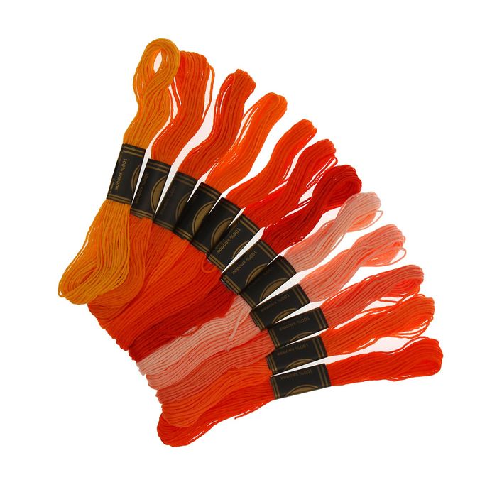 Набор ниток мулине "Спектр красный", 12шт, 8±1м, цвет оранжевый/красный/жёлтый