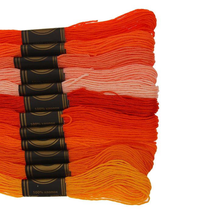 Набор ниток мулине "Спектр красный", 12шт, 8±1м, цвет оранжевый/красный/жёлтый