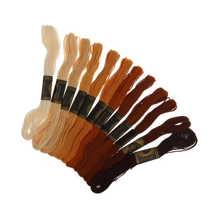 Набор ниток мулине "Спектр коричневый", 12шт, 8±1м, цвет бежевый/оранжевый/коричневый