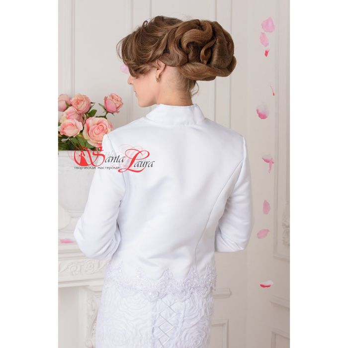 Жакет «Свадебный», атлас, стёганый подклад, с кружевом, размер 48 — 50