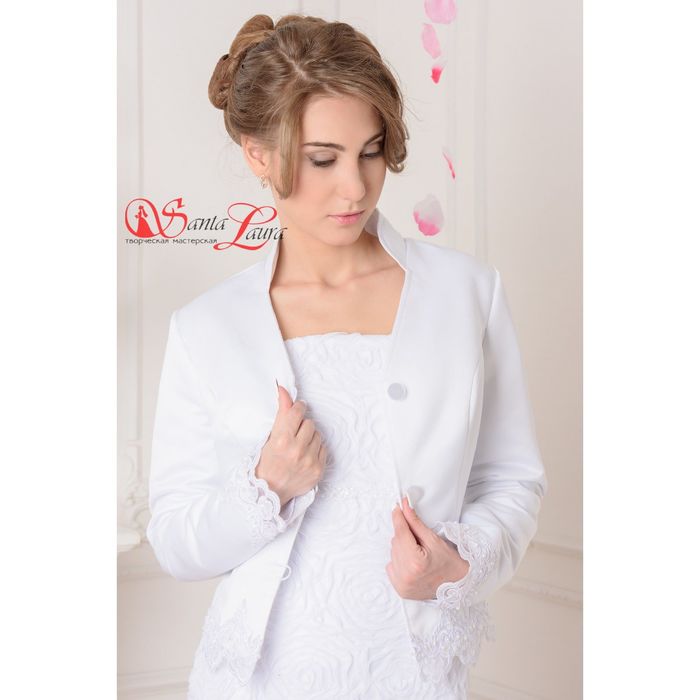 Жакет «Свадебный», атлас, стёганый подклад, с кружевом, размер 48 — 50