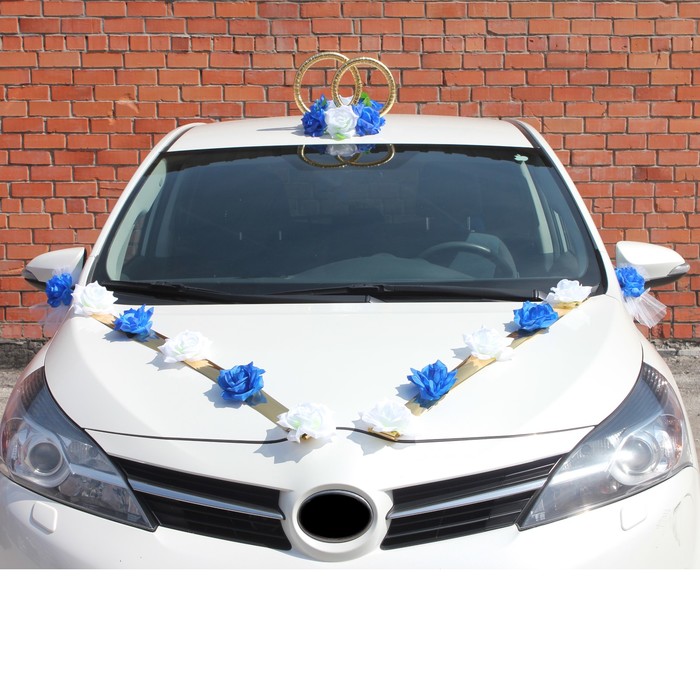 Набор для украшения автомобиля: кольца на крышу, 2 ленты на капот, 2 банта, синий