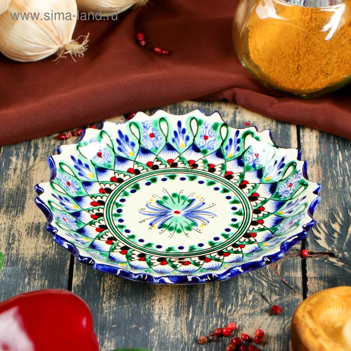 Тарелка Риштанская Керамика Цветы, синяя, рельефная, 15 см тарелка риштанская керамика цветы синяя рельефная 17 см микс