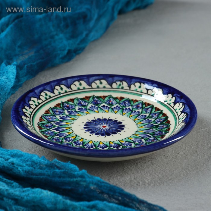 Тарелка Риштанская Керамика Цветы, синяя, плоская, 15 см, микс тарелка риштанская керамика цветы красная плоская 15 см микс