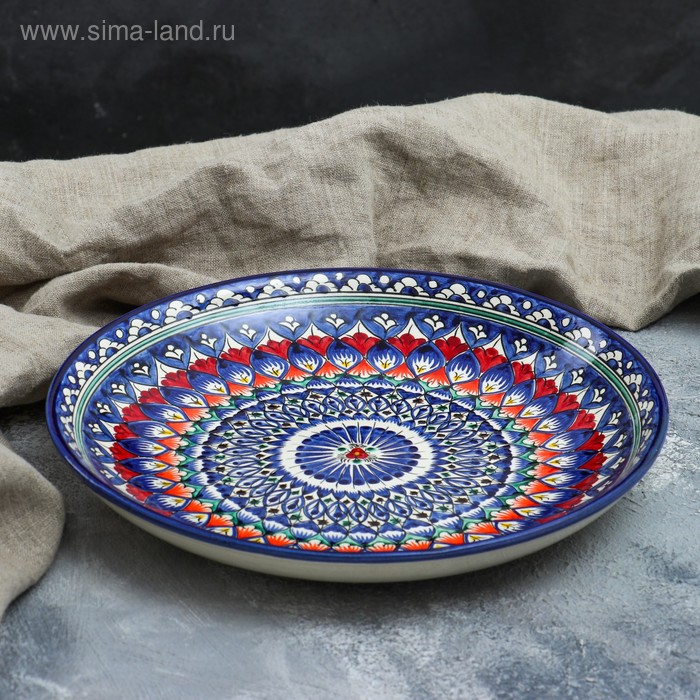Ляган Риштанская Керамика Узоры, 28 см, синий, микс тарелка риштанская керамика узоры 28 см разноцветная микс