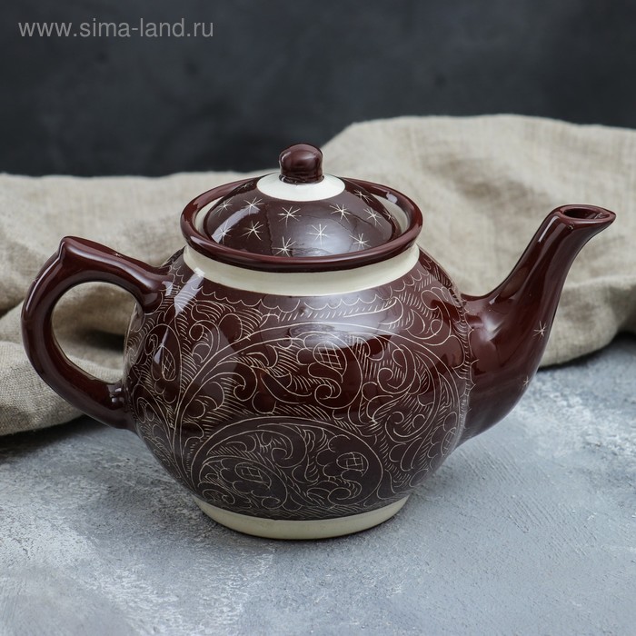 Чайник Риштанская Керамика Узоры, 700 мл, коричневый