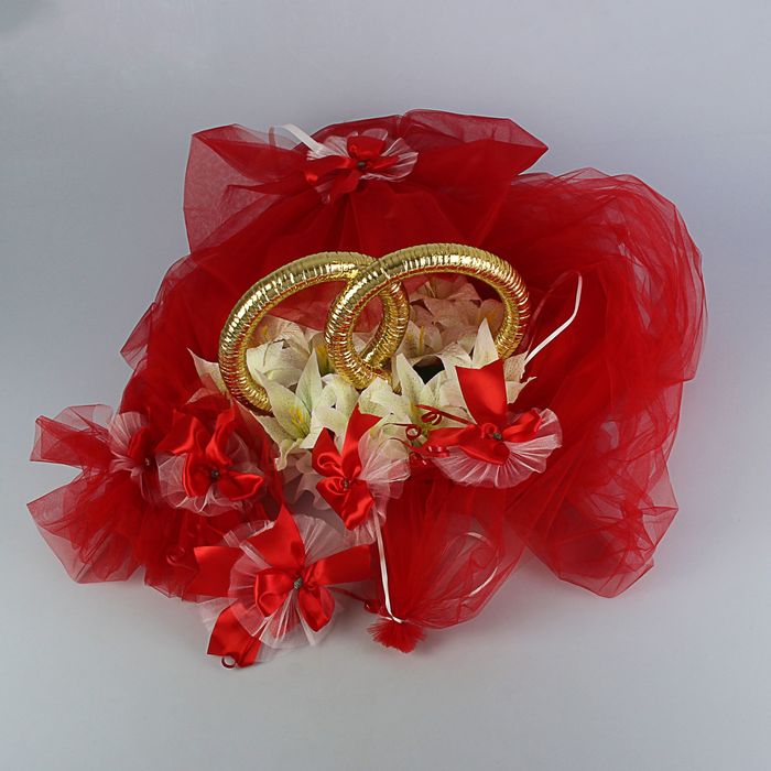 Набор для украшения автомобиля: кольца на крышу, 4 бантика на ручки, бант на радиатор, 2 ленты на капот 1.9 м