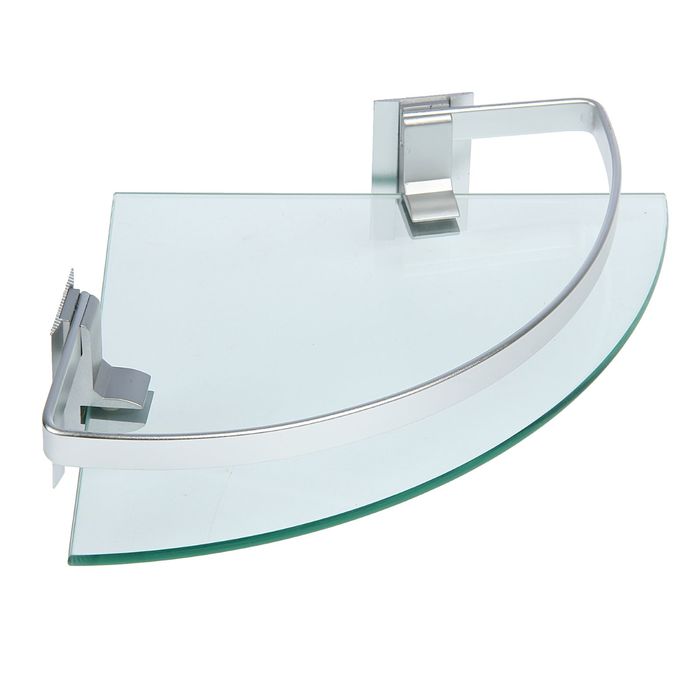 Полка угловая для ванной комнаты, алюминий, стекло