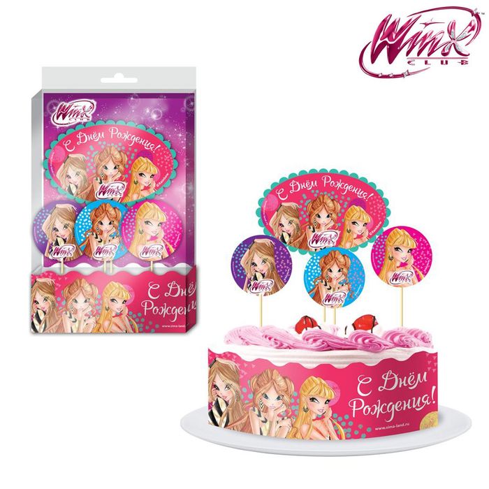 Украшение для торта "С Днем Рождения", феи ВИНКС