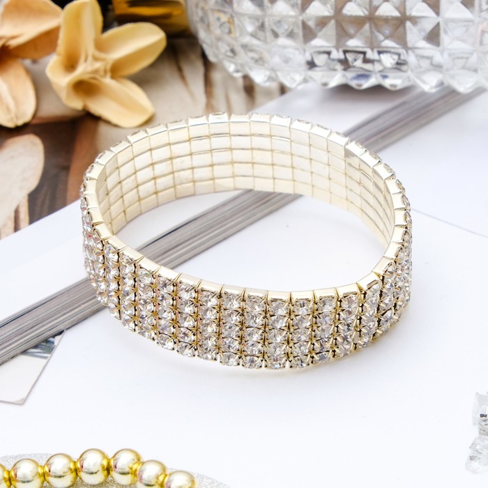 Браслет со стразами "Лёд" 5 рядов, цвет белый в серебре