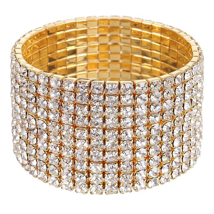 Браслет со стразами "Лёд" 10 рядов, цвет белый в золоте