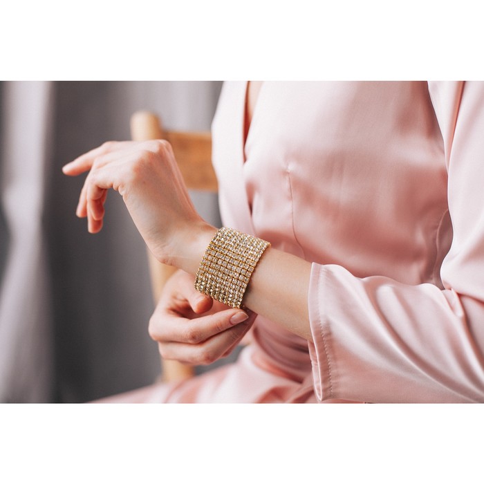 Браслет со стразами "Лёд" 10 рядов, цвет белый в золоте