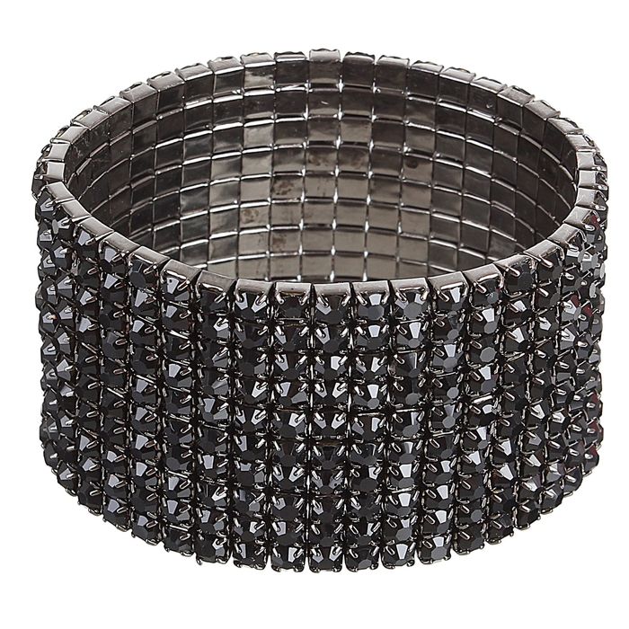 Браслет со стразами "Лёд" 10 рядов, цвет черный