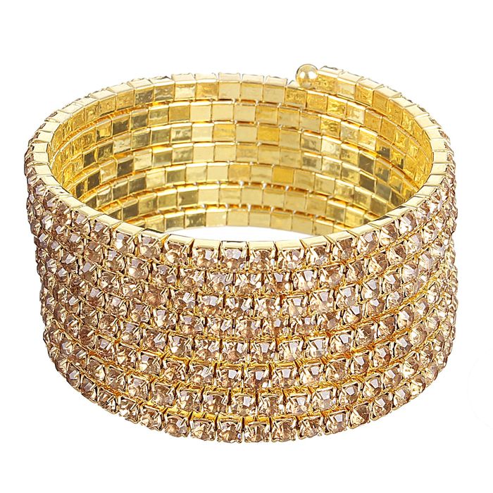 Браслет-пружинка "Лед" 8 рядов, цвет шампанского в золоте