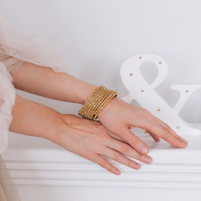 Браслет-пружинка "Лед" 8 рядов, цвет шампанского в золоте