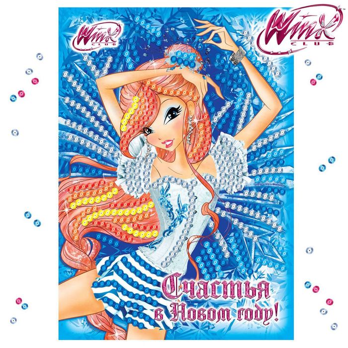 Аппликация пайетками (6 цветов, клеевый слой) "Счастья в Новом году", феи ВИНКС: Блум