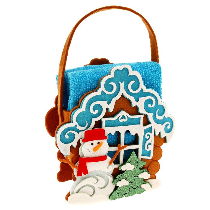 Наб. полотенец в корзинке Collorista "Зимний домик" 30х30 см-2 шт, 100% хлопок, 300 гр/м2