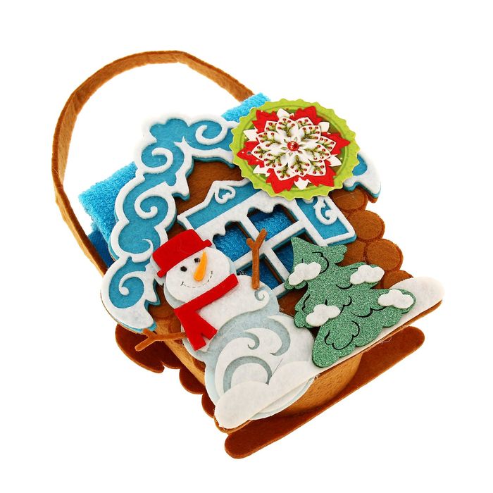 Наб. полотенец в корзинке Collorista "Зимний домик" 30х30 см-2 шт, 100% хлопок, 300 гр/м2