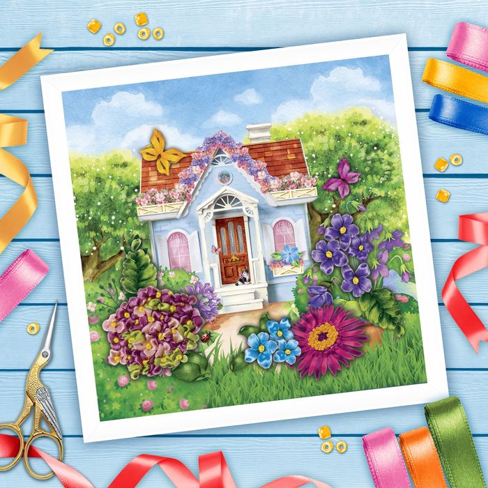 Вышивка лентами "Домик", 35 х 35 см
