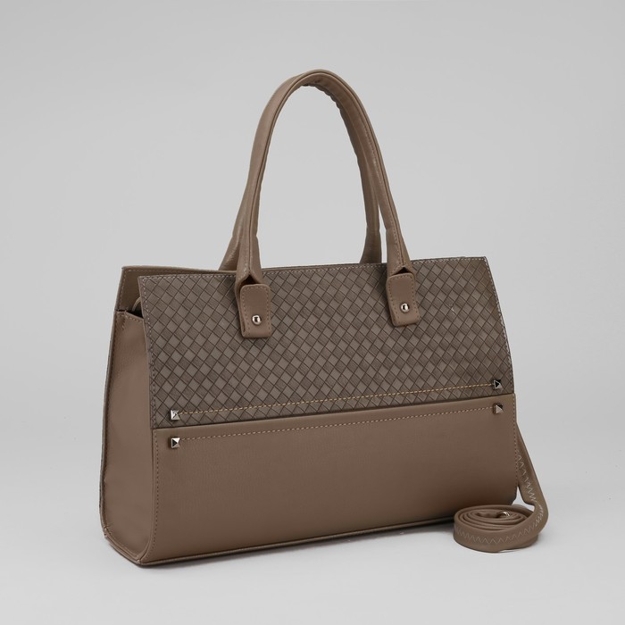 Сумка женская на молнии, 1 отдел, 2 наружных кармана, бежевая