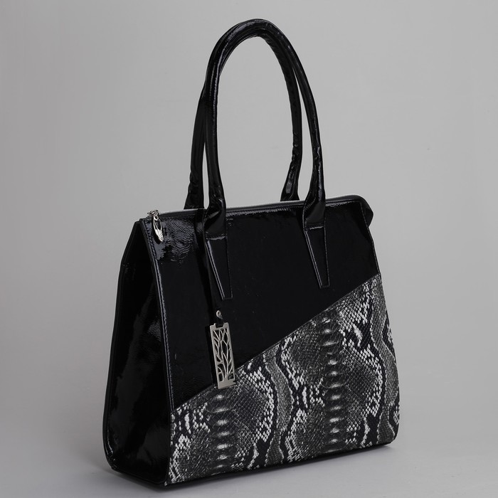 Сумка женская на молнии, 1 отдел, 1 наружный карман, чёрная рептилия